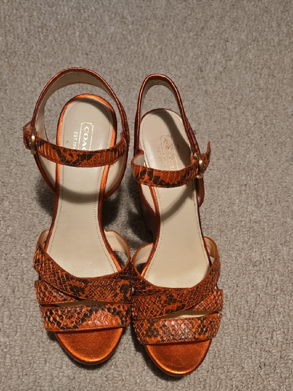 Coach Orange Snake-Print Slingback Heels